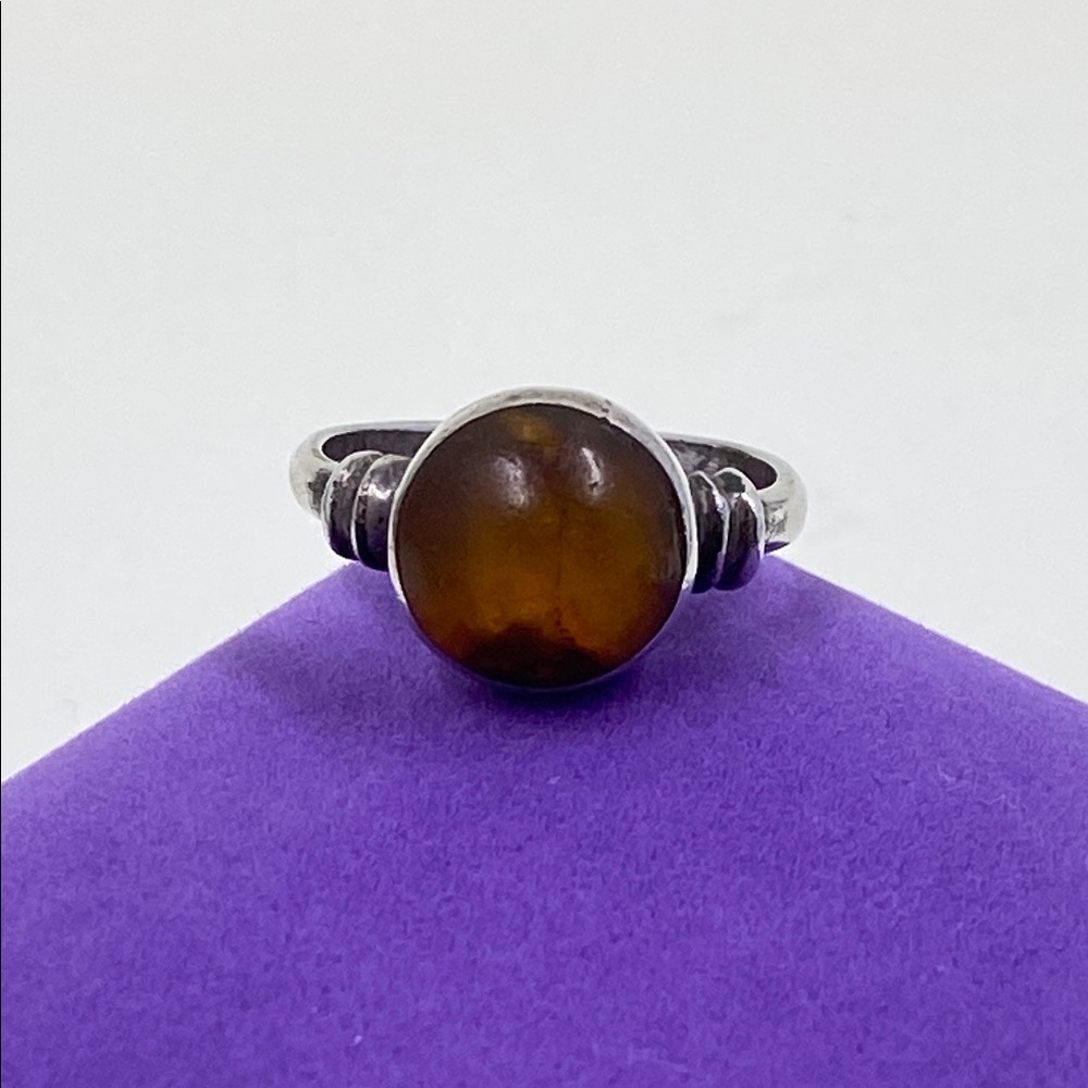 💛 Vintage Sterling Silver Amber Ring